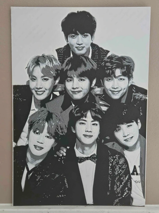 Grand Cadre BTS – Portrait Groupe complet – Déco Murale K-Pop Premium