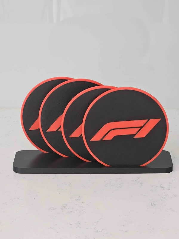 Set de 4 Sous-verres Formule 1 avec Support – Déco Bureau & Maison – Noir et Rouge